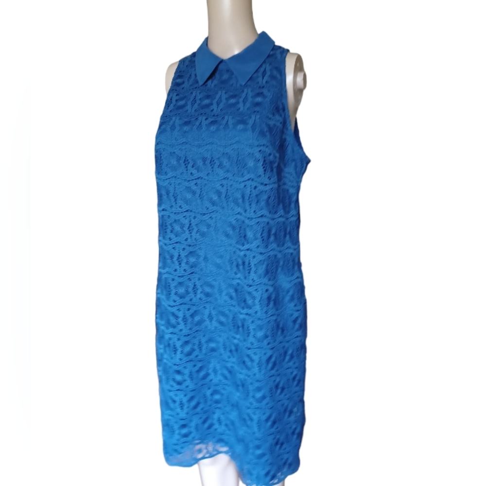 Trina Turk Womens Sleeveless Blue Lace Shift Dress Size 6 With Pointed Collar